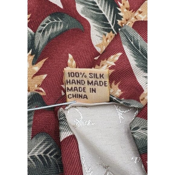 TOMMY BAHAMA Tie Men's 100% Silk Yellow Red Green Floral Trees Leaves Hand Made - Picture 7 of 9